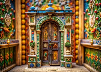 Obraz premium Tilt-Shift Miniature Door Collage: Whimsical Art, Beautiful Drawing, Miniature Effect, Door Design, Collage Art