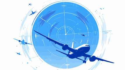 Radar Screen with Planes Line Icon in Flat Vector Style