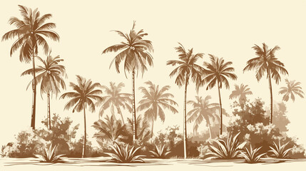 Obraz premium Tropical Palm Tree Landscape Sketch