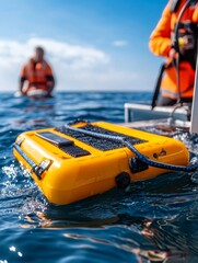 Obraz premium Ocean Data Logger in Action - Waterproof device, ocean research, data collection, marine technology, coastal survey.