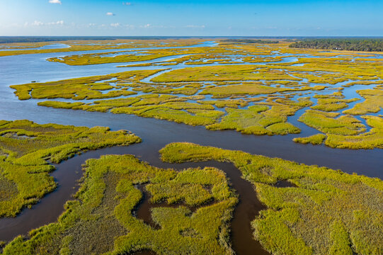 aerial view of the marshlands found in South Georgia in Brunswick