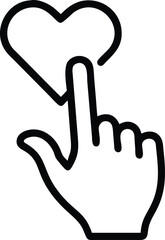 Hand touching heart icon isolated line art.