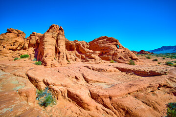Fototapeta premium Red Rock Formations in Valley of Fire with Eye-Level Perspective