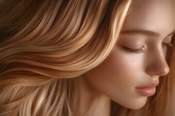 Naklejka premium Long, healthy hair under expert conditioning and styling in a salon setting. Generative AI.