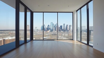 Fototapeta premium Panoramic city view from modern apartment.