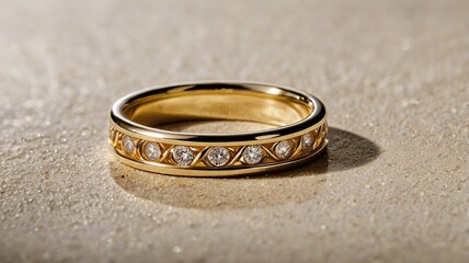 Close-up of a 14k gold wedding band- studio