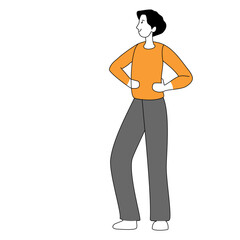 Strong woman concept. Confident, happy female character with off her biceps.