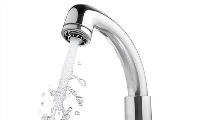 Close-up of a Modern Chrome Faucet with Water Flowing