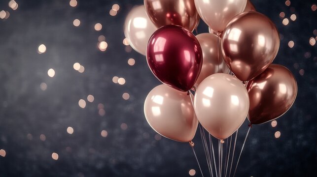 Colorful balloons in shades of rose gold and cream for a celebration or event decoration