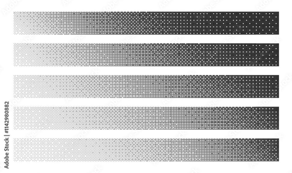 Poster black noise bitmap dither linear tilted gradients with various density isolated on white. retro styl