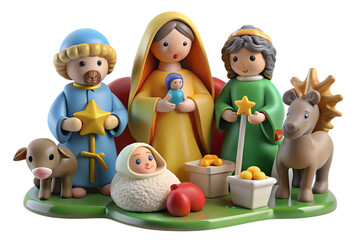 Obraz premium Whimsical 3D Rendered Nativity Scene with Cupcakes and Animals