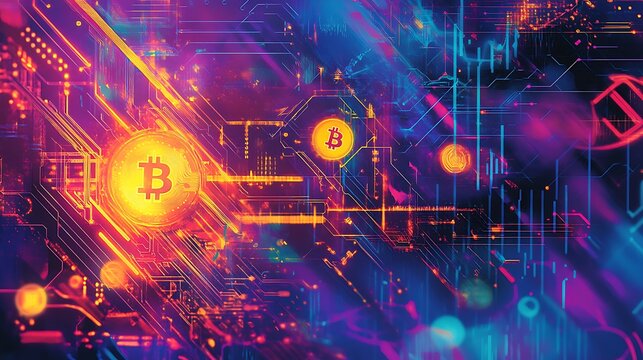 Abstract Bitcoin Cryptocurrency Circuit Board Design - Powered by Adobe