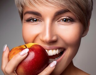 a woman eating an apple for health