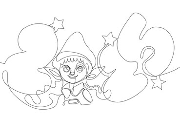 One continuous line drawing Santa Claus on reindeer and sled. concept for Christmas and New Year.  Vector illustration