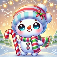Naklejka premium The snowman cartoon character looks very cute