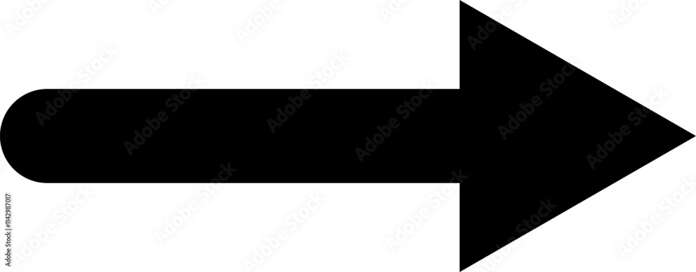 Poster simple black arrow pointing right with rounded line end and triangular arrowhead over a white backgr