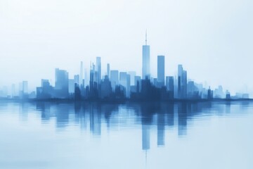 Naklejka premium Cityscape Reflection Serenity - Urban skyline, tranquil water, peaceful scene, city reflection, modern architecture.