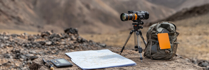 Canyon Geology Survey Station - Field research, geological survey, remote location, canyon landscape, scientific exploration.