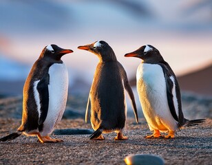 Obraz premium Three gentoo penguins