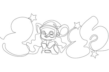 One continuous line drawing Santa Claus on reindeer and sled. concept for Christmas and New Year.  Vector illustration