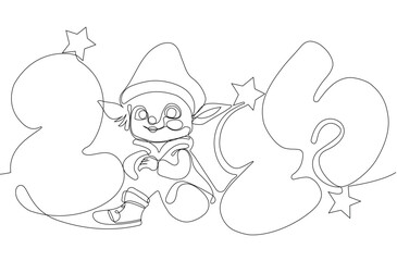 One continuous line drawing Santa Claus on reindeer and sled. concept for Christmas and New Year.  Vector illustration