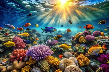 Obraz premium Vibrant Fish, Colorful Underwater Landscape Photography: Stunning Reef Scenes, Aquatic Life, Ocean Beauty