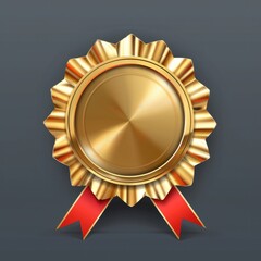 Gold Award Badge. Elegant Ribbon with Medal and Certificate Symbol