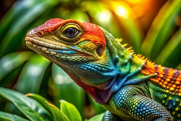 Obraz premium Vibrant Lizard Aerial Photography: Colorful Reptile Drone Shot, High-Resolution, Stunning Nature