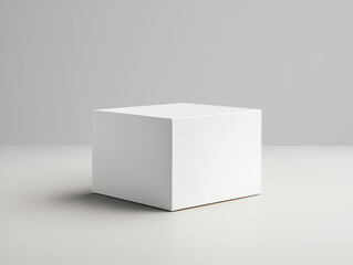 Minimalistic white cube mockup with soft lighting and shadows on neutral background for branding and product design concepts