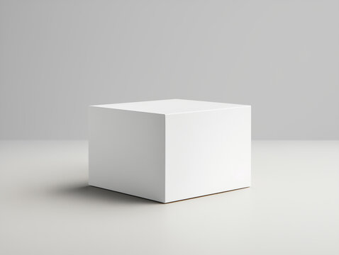 Minimalistic white cube mockup with soft lighting and shadows on neutral background for branding and product design concepts