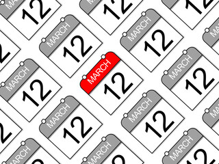 March 12. Daily calendar background with seamless pattern. Day, month and year.