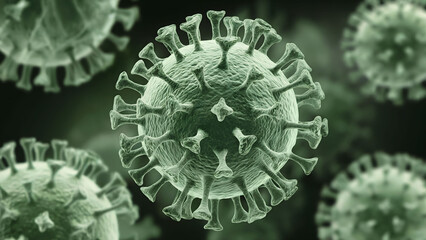 Close-Up Rendering of a Spherical Virus Structure Under Microscope