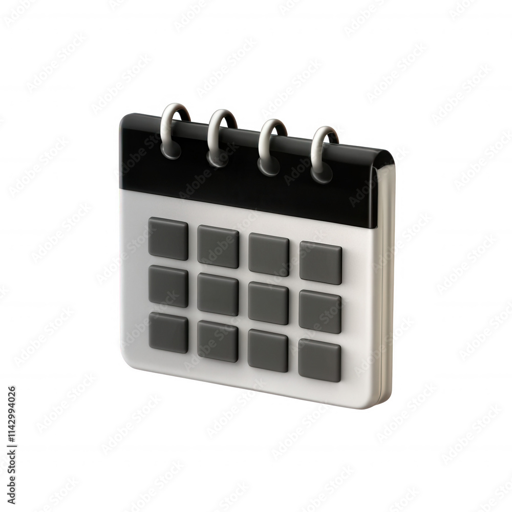 Poster this 3d model features a sleek, modern calendar design with a stylish black top and gray buttons. pe
