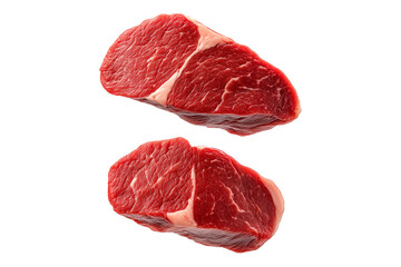 Closeup pork tenderloin steak showcasing marbled texture isolated on white background, emphasizing freshness and quality.