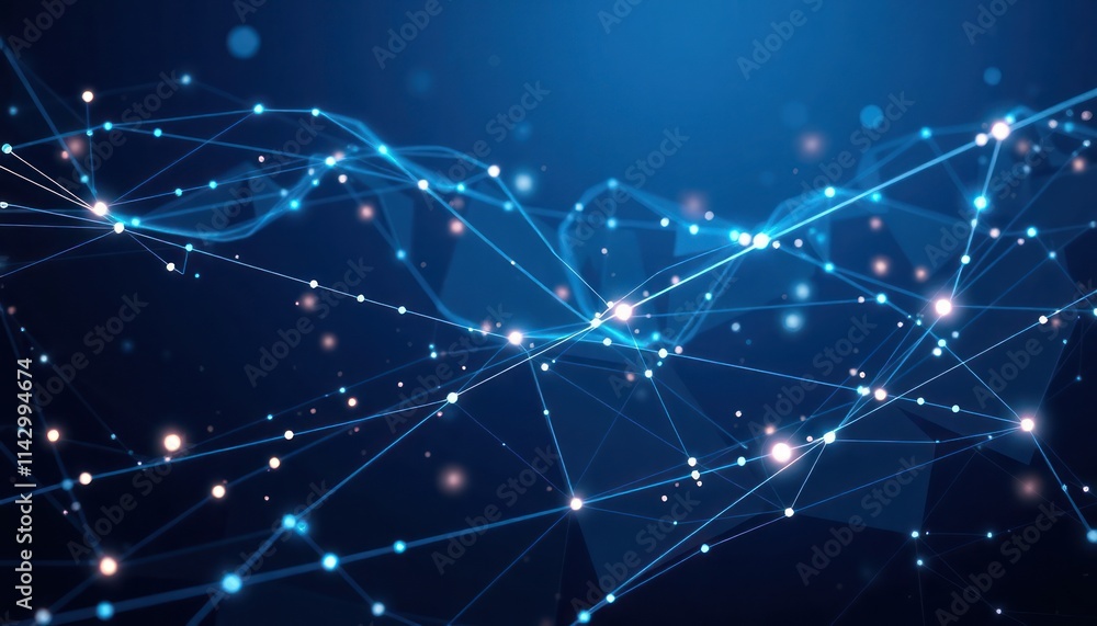 Aufkleber abstract dark blue illustration shows network connections. glowing lines, particles form complex str