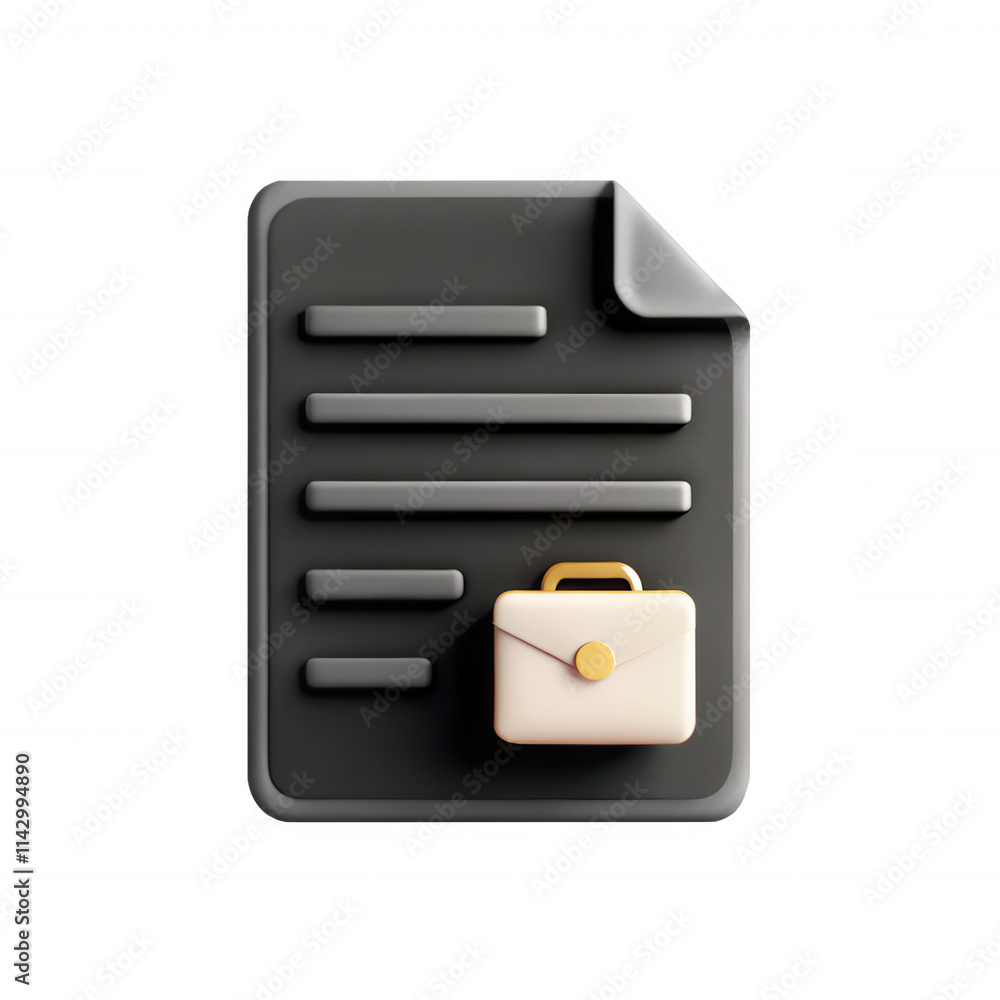 Poster a 3d model of a document with a briefcase icon, representing business or professional content. the d