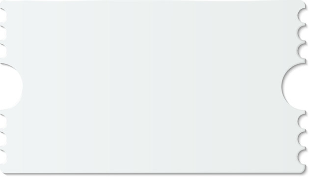 Blank white ticket with serrated edges and hole punches creates a simple yet versatile image suitable for various design purposes related to events, travel, or admissions