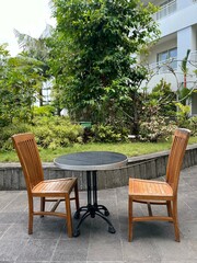 table and chairs in the garden