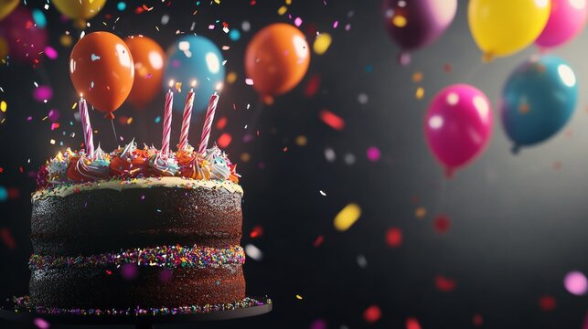 Celebration with a colorful cake and balloons creating a festive atmosphere for a birthday party