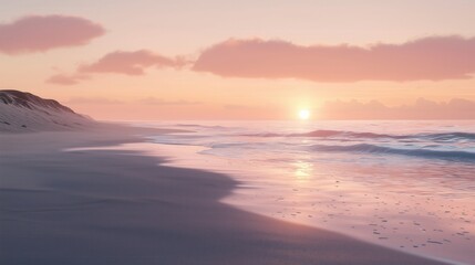 Fototapeta premium Sunset serenity a peaceful sandy beach gentle waves ocean view tranquil atmosphere