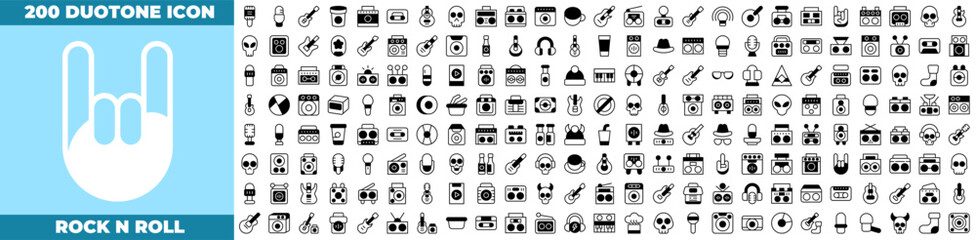 Fototapeta premium Rock N Roll Duotone Editable Icons set