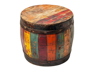 Colorful Drum Table with Rustic Wooden Finish on Transparent Background