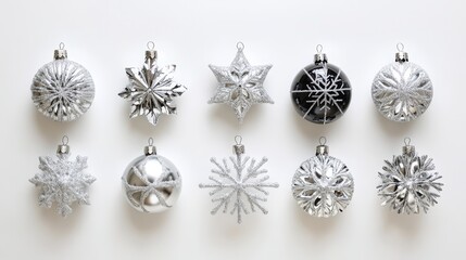 Festive Christmas ornaments featuring snowflakes against a white backdrop, perfect for holiday decorations and designs.