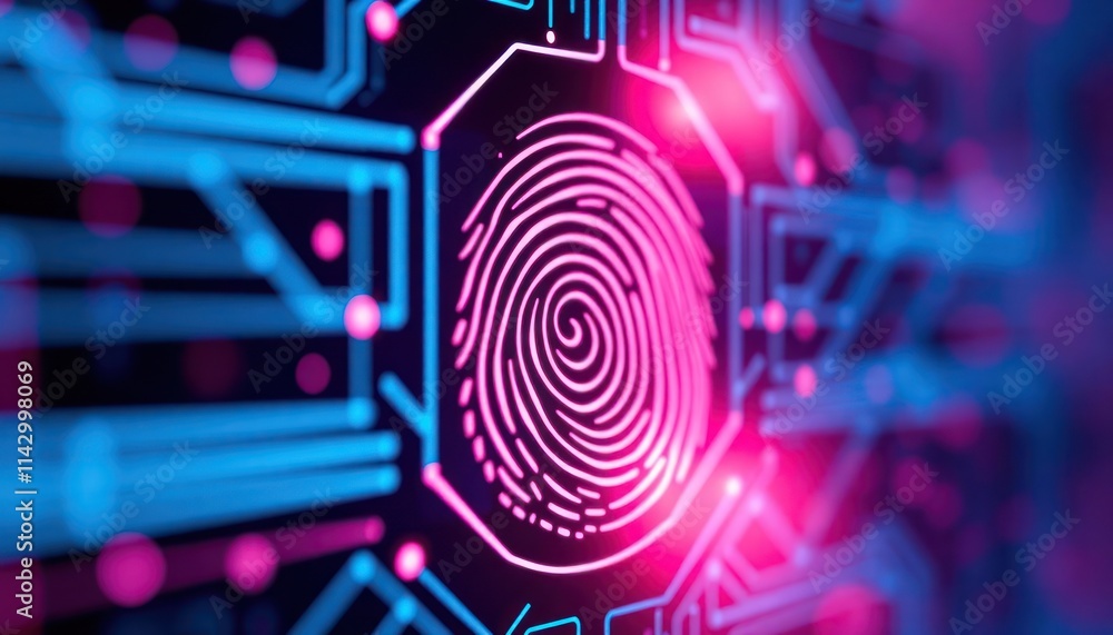 Poster advanced biometric fingerprint authentication system. secure access via high-tech biometric scan. mo