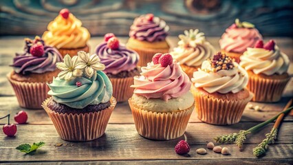 Vintage Cupcake Backgrounds: Retro Sweet Treats Photography