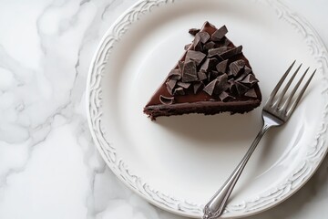 Indulgent chocolate cake dessert elegant dining table food photography bright environment close-up view culinary delight