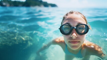 Turquoise Bliss: A Girl’s Playful Dive into Summer Waters