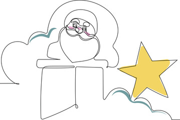 One continuous line drawing Santa Claus on reindeer and sled. concept for Christmas and New Year.  Vector illustration