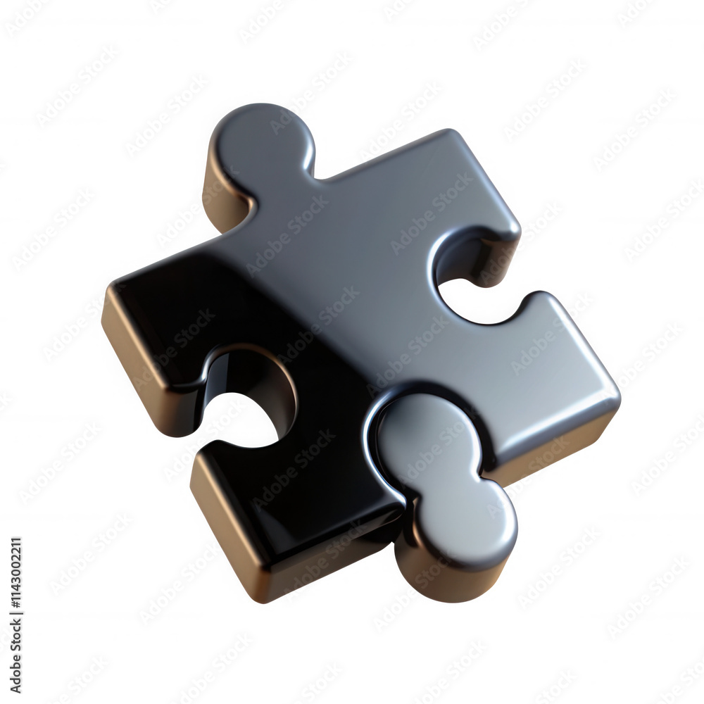 Fototapete a shiny, black puzzle piece rendered in 3d, showcasing its smooth surface and unique shape, perfect 