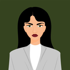 gray jacket woman portrait, businesswoman illustration vector, character drawing
